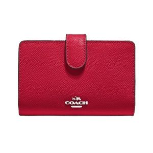 COACH NWT Medium Corner Zip Wallet,Bright Cardinal